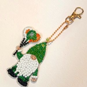 Blingy Green Balloon Holding Gnome Keychain